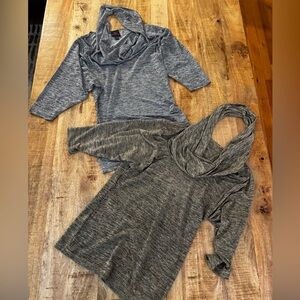 2B Bebe Women's silver and gold Cowl Neck Blouses 3/4 sleeve tops NWOT